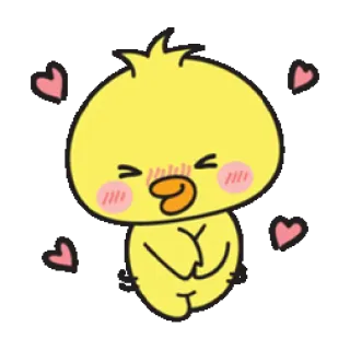 ☺️ милый, цыпленок, желтый, каваий, сердечки, мультфильм whatsapp sticker