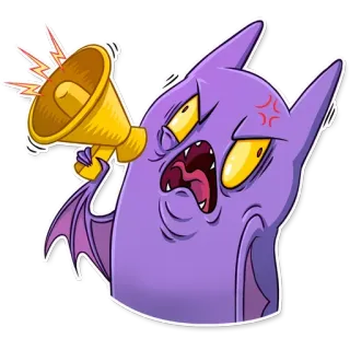 😀 蝙蝠, 扩音器, 生气, 喊叫, 卡通, 贴纸, 响亮 telegram sticker