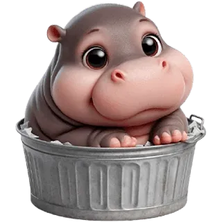 ☺️ 하마, 아기 하마, 동물, 귀여운, 만화, 욕조, 사랑스러운, 포유류 telegram sticker