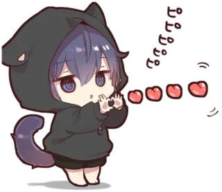 🐈‍⬛ anime, gato, fofo, chibi, corações, kawaii whatsapp sticker