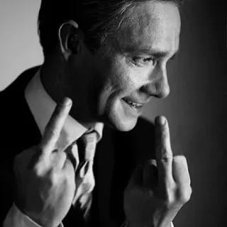 💎 middle finger, offensive gesture, man, suit, black and white telegram sticker