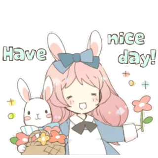 🌺 Have a nice day! кролик, девочка, цветок, милый, привет, веселый, радостный telegram sticker