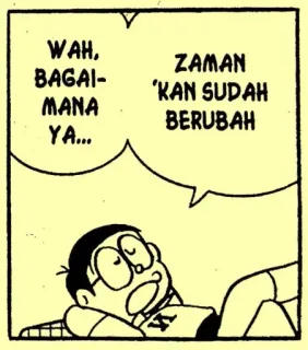 😔 Doraemon Wah, bagaimana ya... Zaman 'kan sudah berubah doraemon, cartoon, anime, manga, sleeping, speech bubble whatsapp sticker