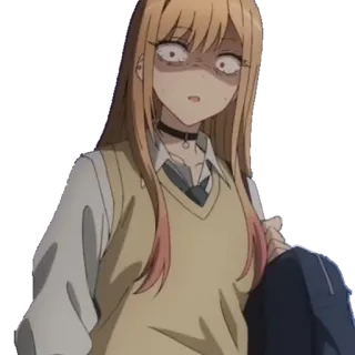 😨 Marin Kitagawa My Dress-Up Darling Anime, Gadis, terkejut, pirang, seragam sekolah, Marin Kitagawa telegram sticker