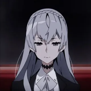 😟 animé, fille, personnage, cheveux longs, collier noir telegram sticker