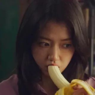 😕 eating, woman, banana, food, snack telegram sticker
