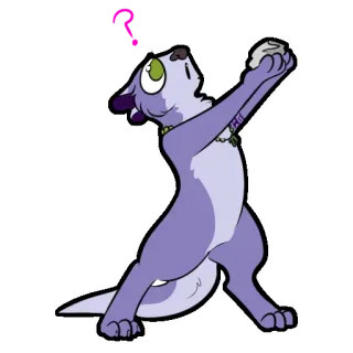 ☮ หมา, สัตว์, สติกเกอร์, การ์ตูน, คำถาม, สีม่วง telegram sticker