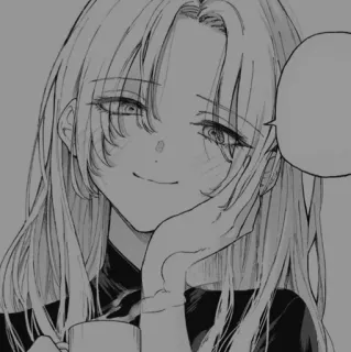 ➰ Anime, Manga, Mädchen, Lächeln, Monochrom, Schwarzweiß telegram sticker