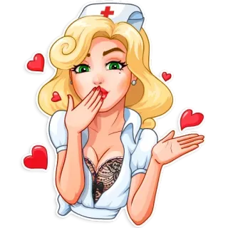 😘 infermiera, cartone animato, donna, cuore, civettuola/o, sexy whatsapp sticker