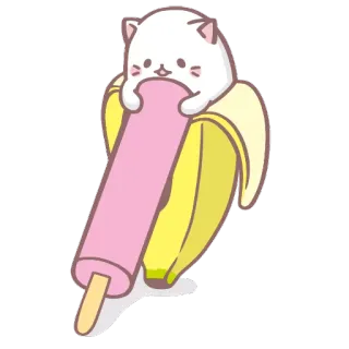 🍧 mèo, chuối, kem que, dễ thương, kawaii, đồ ăn, món tráng miệng, hoạt hình telegram sticker