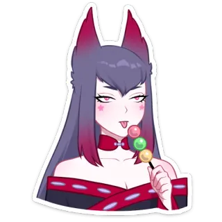 🍡 Gadis anime, Dango, Menjulurkan lidah, Imut, Stiker, Ilustrasi, Telinga rubah whatsapp sticker