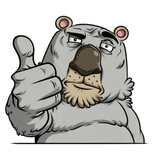 👍 หมี, ยกนิ้วโป้ง, การ์ตูน, สัตว์, เชิงบวก, การอนุมัติ, ท่าทาง telegram sticker