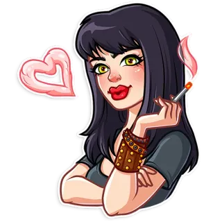 😘 Frau, Zigarette, Herz, Cartoon, Rauchen, Mädchen telegram sticker