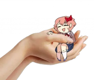 🧡 Sayori Doki Doki Literature Club! Anime, Chibi, Kawaii, Fofo, Garota, Mão, DDLC, Doki Doki Literature Club, Sayori telegram sticker