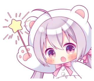 🐱 anime, schattig, kawaii, magie, toverstaf, beer whatsapp sticker