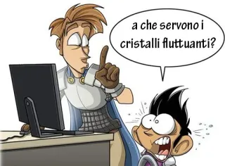 💎 a che servono i cristalli fluttuanti? 만화, 크리스탈, 대화, 질문, 사무실, 컴퓨터 telegram sticker