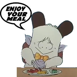 🍝 ENJOY YOUR MEAL jedzenie, jedzenie, posiłek, kreskówka, cieszyć się telegram sticker