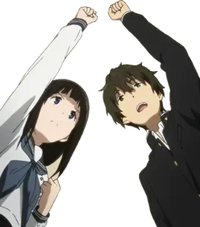 ✊ Anime, Personajes, Puños en alto, Uniformes escolares, Amistad, Estudiantes telegram sticker