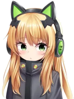 😍 TMP 1480 anime girl, cat ears, headphones, cute, blonde hair, kawaii, manga whatsapp sticker