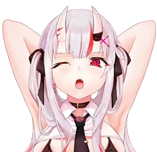 😉 Anime, Fille, Personnage, Cornes, Clin d'œil, Mignon telegram sticker