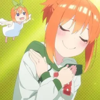 👒 anime, personagem, cabelo laranja, sorrindo, feliz, fofo telegram sticker