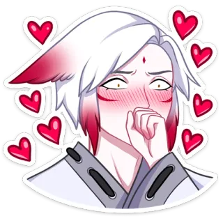 🥰 Anime, Lis, Serca, Rumienienie, Kreskówka, Naklejka telegram sticker