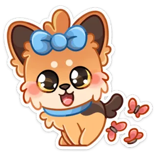 ☺️ anjing, imut, kartun, anak anjing, hewan, kupu-kupu, kawaii whatsapp sticker