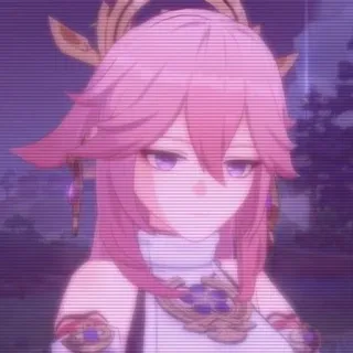 🌟 Yae Miko Genshin Impact Anime, Jeu vidéo, Genshin Impact, Yae Miko, Cheveux roses, Violet, Personnage whatsapp sticker