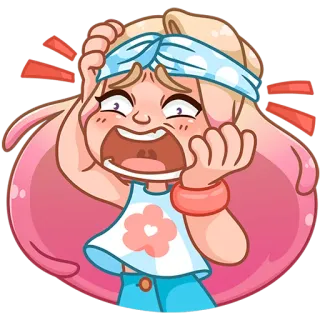 😱 kreskówka, frustracja, stres, dziewczyna, ból głowy, zła, emocje telegram sticker