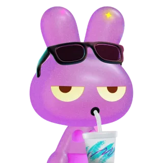 🥤 conejo, gafas de sol, bebida, guay, dibujos animados, personaje, morado telegram sticker