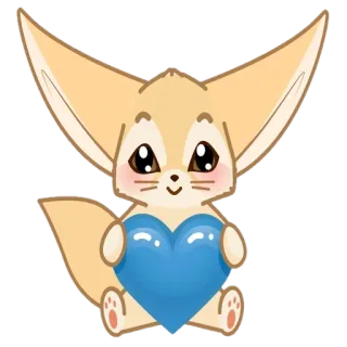 🦊 feneco, fofo, animal, coração, azul, kawaii, desenho animado telegram sticker