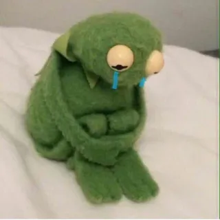 😭 грустный, плачет, марионетка, зеленый, мягкая игрушка, эмоциональный telegram sticker