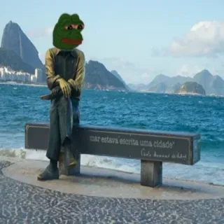 🐸 mar estava escrita uma cidade Pepe, Meme, Brazilië, Strand, Standbeeld whatsapp sticker