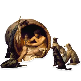 🐕 Diogenes Diogenes, philosopher, ancient Greece, cynic, dog, barrel, lamp telegram sticker
