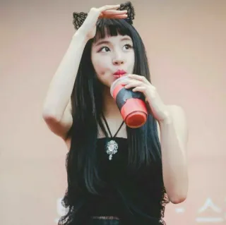🥀 mulher, orelhas de gato, bebida, asiática, fofa, menina, cabelo preto telegram sticker