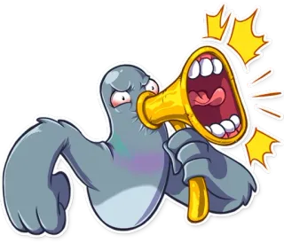 📣 paloma, megáfono, pájaro, animal, dibujo animado telegram sticker