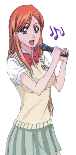 🎤 Orihime Inoue Bleach anime, character, music, singing, school uniform telegram sticker