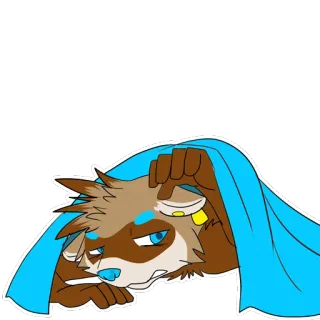 😒 animal, cartoon, lying down, blanket, sleepy, tired, furry telegram sticker