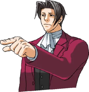 👈 Miles Edgeworth Ace Attorney wskazywanie, garnitur, prawnik, prokurator, edgeworth telegram sticker