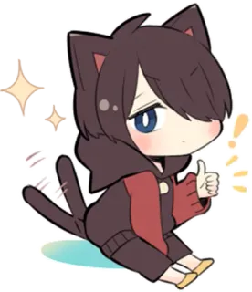 👍 Anime, Gato, Chibi, Brillos, Lindo, Pulgar arriba telegram sticker