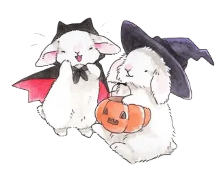🌟 兔子, 兔子, 万圣节, 服装, 吸血鬼, 女巫, 南瓜, 可爱, 节日, 动物 whatsapp sticker
