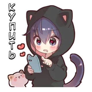 🌟 Купить 애니메이션, 고양이, 귀여운, 만화, 만화, 카와이, 동물, 여자 telegram sticker