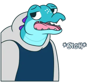 😪 *sigh* soupir, frustration, épuisement, dessin animé, lézard, personnage whatsapp sticker