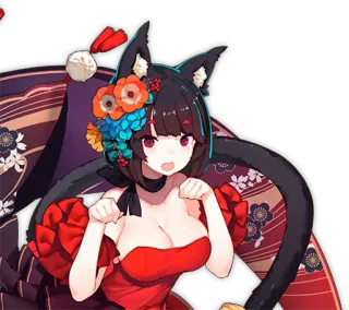 😊 gadis anime, telinga kucing, gaun merah, bunga, imut, ekor hitam telegram sticker