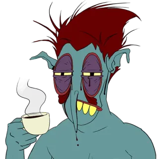 ☕ Desenho animado, Cansado, Café, Manhã, Monstro, Sonolento, Engraçado telegram sticker