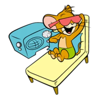✈ Jerry Tom and Jerry cartoon, mouse, sunglasses, relaxing, beach, summer telegram sticker