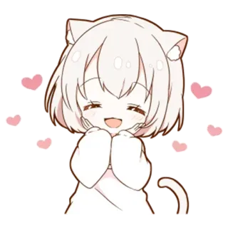 🌟 Anime, Kawaii, Carino, Gatto, Cuori, Felice whatsapp sticker