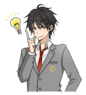 😏 Anime, Manga, Bóng đèn, Ý tưởng, Suy nghĩ, Nam, Đồng phục học sinh telegram sticker