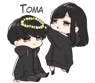 👑 Toma Anime, Dibujos animados, Pareja, Flores, Lindo, Amistad whatsapp sticker