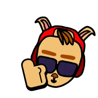 👍 character, sunglasses, gesture, middle finger, red hat, animal ears telegram sticker
